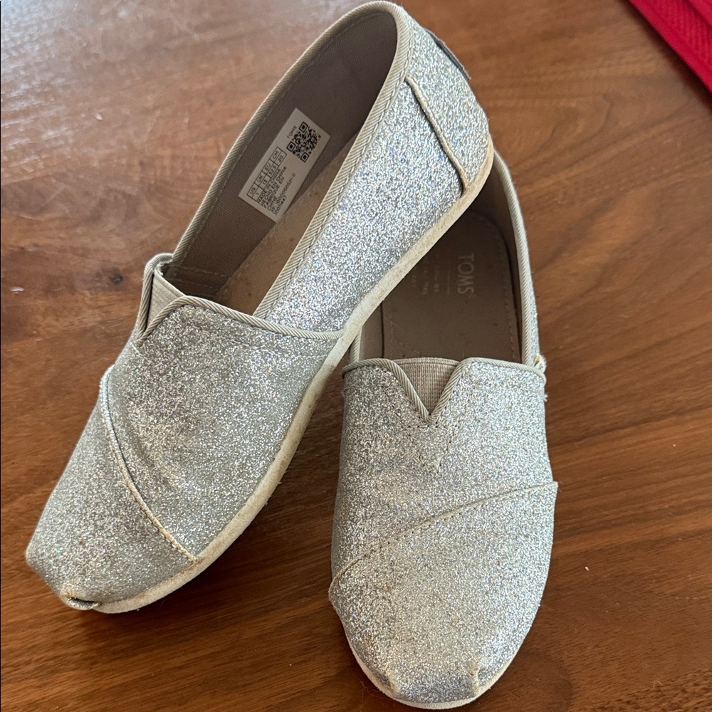 TOMS Shimmering Silver Slip-Ons